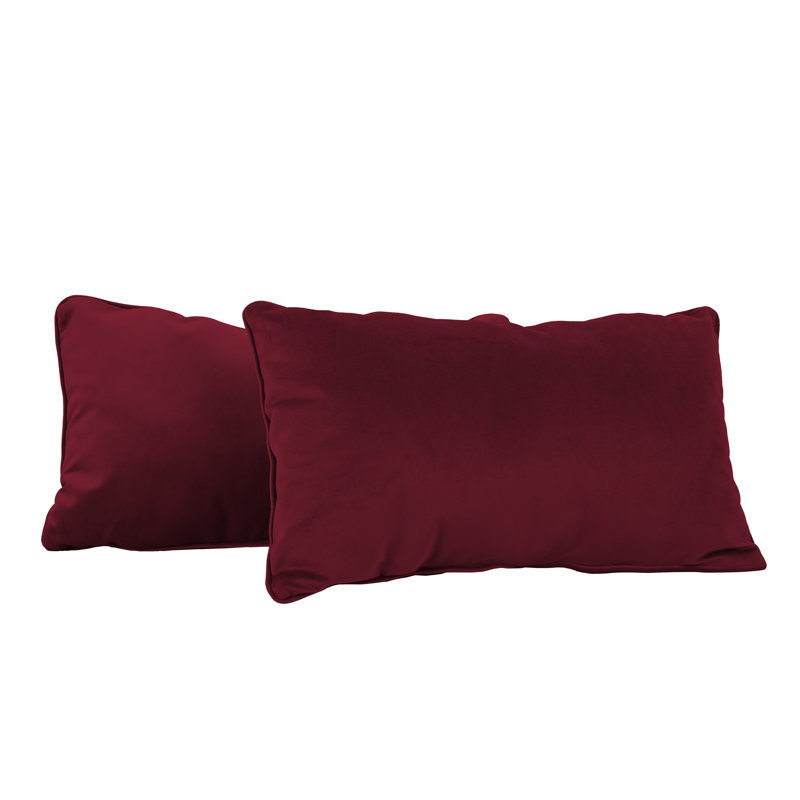Rectangle Lumbar Microfiber Pillow with Piping, 2-pack, Rectangular 12"H x 20"W, Bordeaux