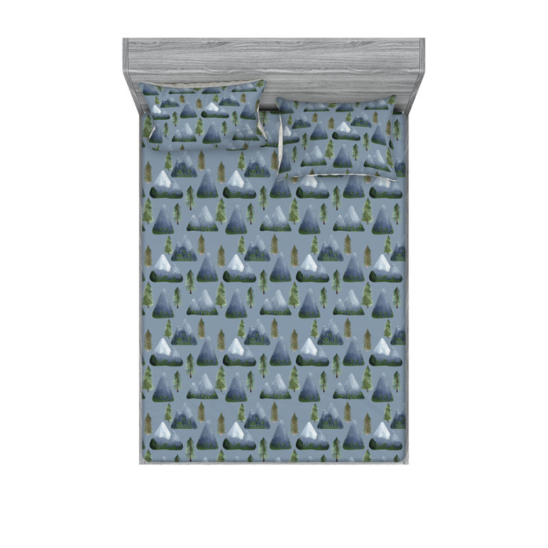 Ensemble de draps et taies décoratives Ambesonne, 3 pièces, paysage de montagne, bleu ardoise et vert réséda