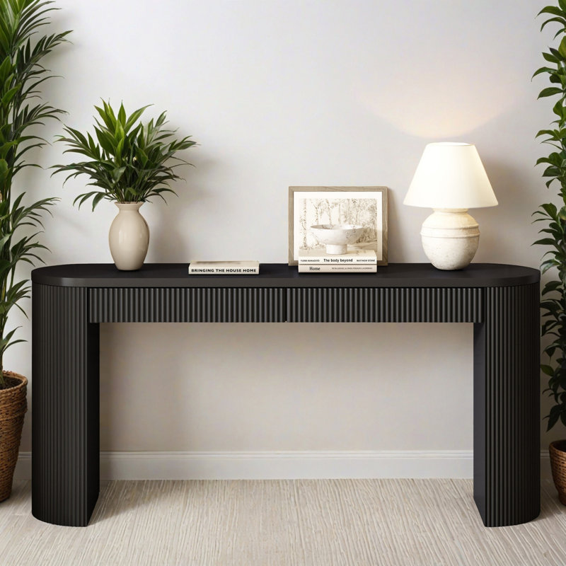Table d'entrée 58,22 "avec tiroirs, console à rayures avec salon, couloir, Noir