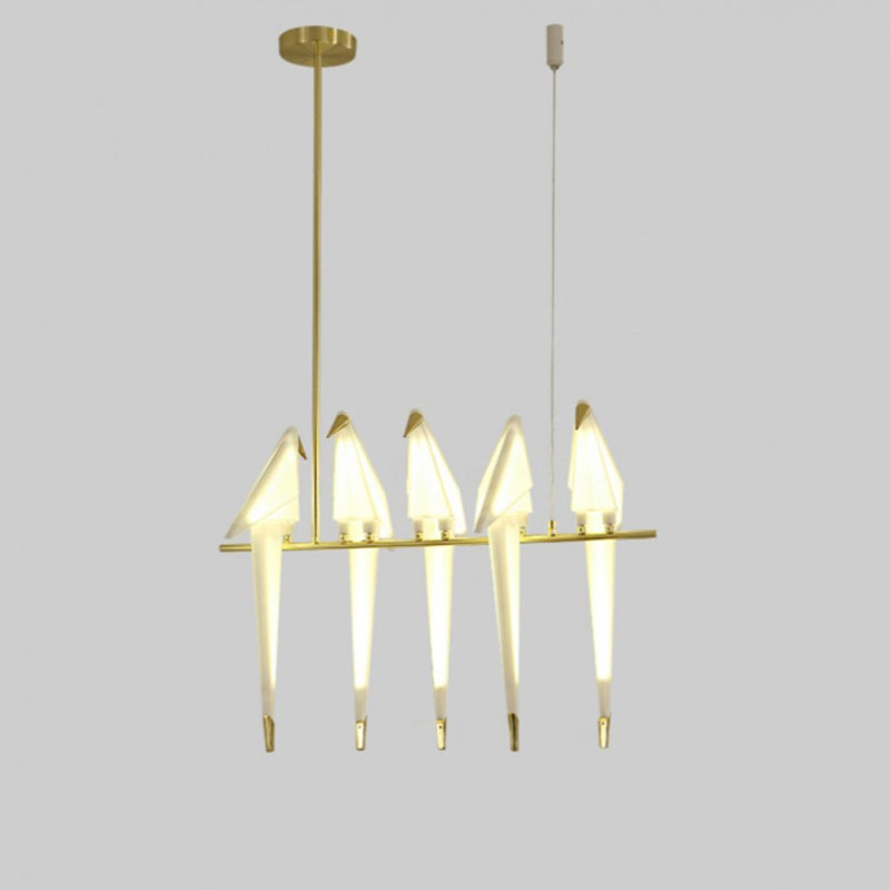 Lustre perchoir clair, Nickel poli, Laiteux, 60” Dia x 60 Height