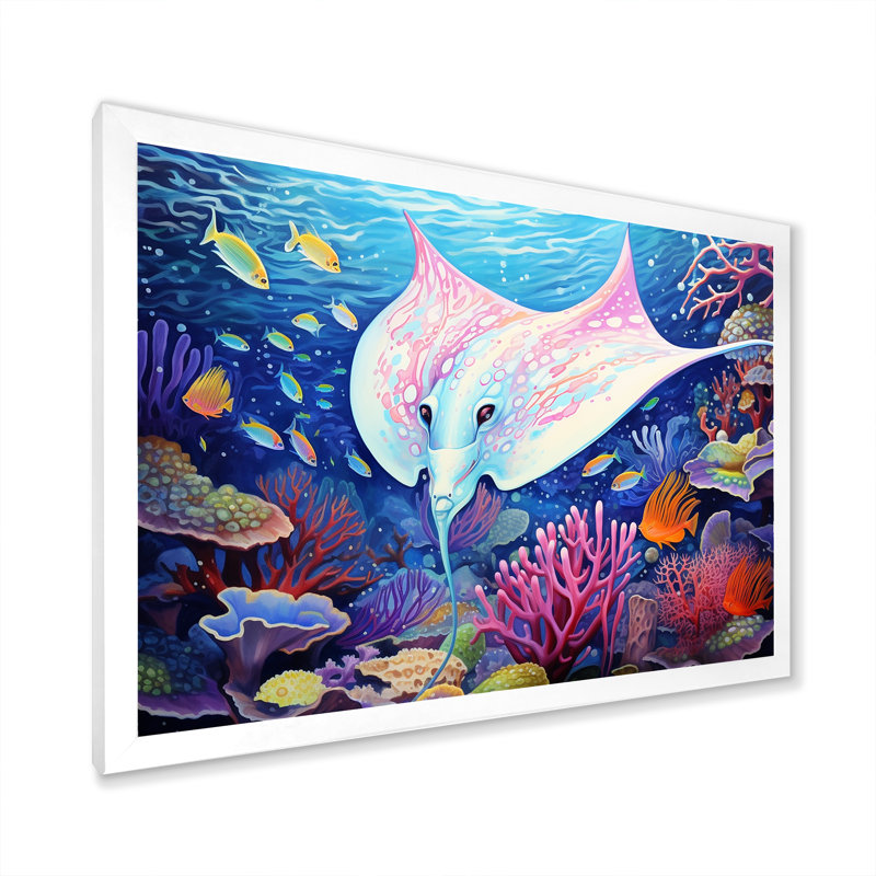 «Manta Rays Drifters Landscape», impression sur toile, Cadre photo blanc, H 30 po x l 40 po x P 1,5 po