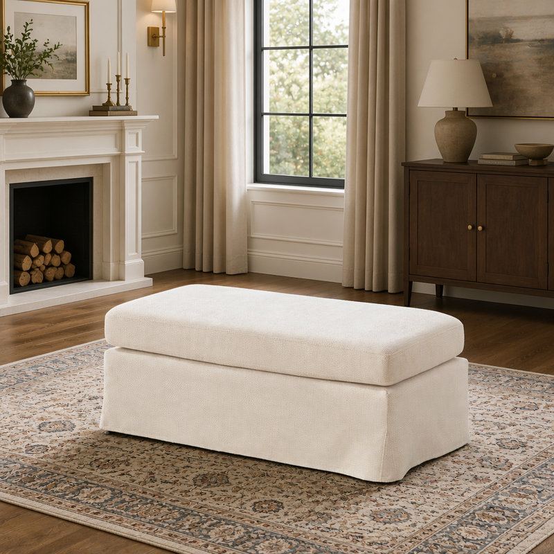 Repose-pieds de 43,7 pouces de large avec repose-pieds en chenille moderne et pieds en métal noir pour une utilisation polyvalente dans le salon et le bureau