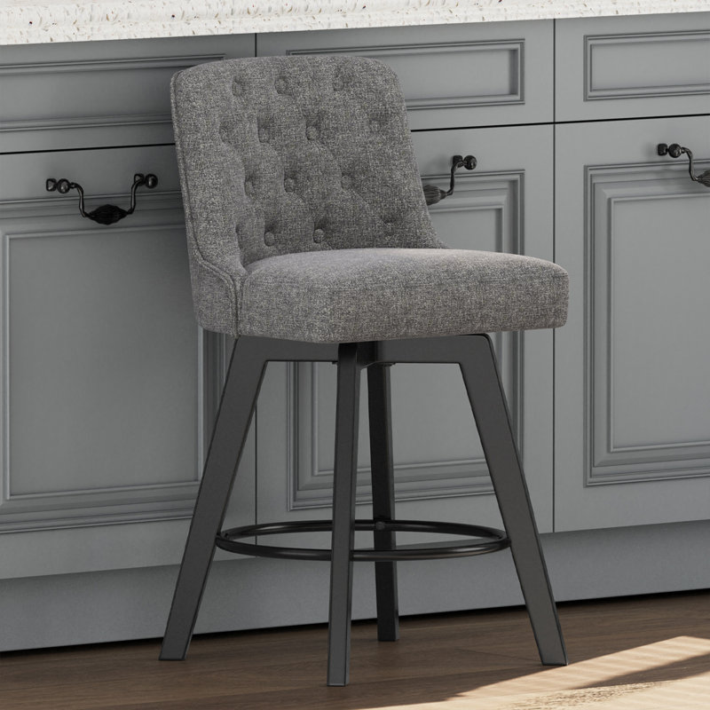 Swivel Upholstered 26'' Counter Stool Wood Leg, Gray, Counter Stool (26" Seat Height), 1