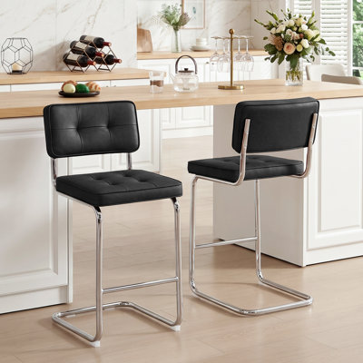 Tabouret de bar cantilever Marlow 25,6 po de style moderne du milieu du siècle, en similicuir, avec dossier et structure en acier