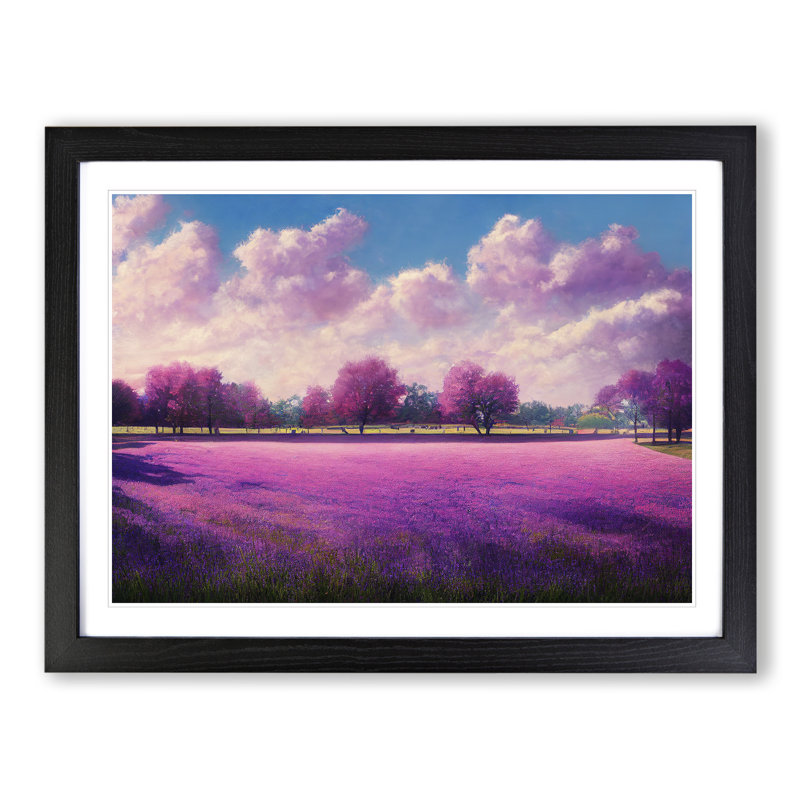 Lush Bluebell Field - Single Picture Frame Painting, Black, 46cm H x 64cm W x 2cm D