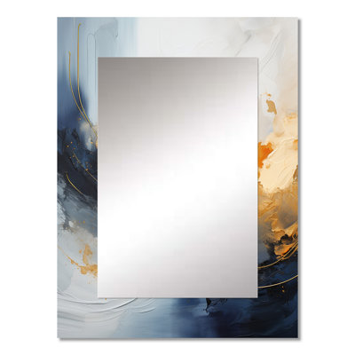 Blue and yellow marble storm VII - Abstract Painting Mirror, Blue Decorative Wall Mirror, Printed Metal Art