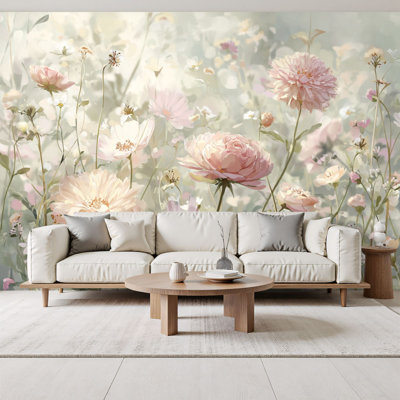 Papier peint adhésif Boho, aquarelle rétro, jardin, rosé, fleurs sauvages, fleurs murales, H 100 po x l 144 po, papier mural amovible en PVC, autocollant, pour chambre à coucher, salon, chambre de bébé