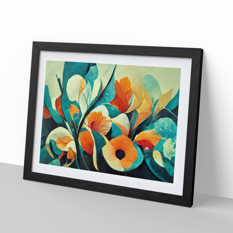 Abstract Floral Art Vol.7 - Single Picture Frame Painting, 46cm H x 64cm W x 2cm D, Black