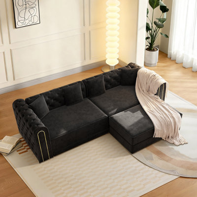 Briselle 90.6“ Upholstered Button-Tufted Sofa, Velvet 3-In-1 Convertible Sleeper Sofa Bed With Removable Ottoman