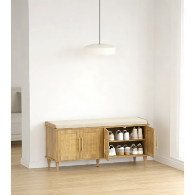 Banc de rangement en rotin naturel avec tablettes réglables
