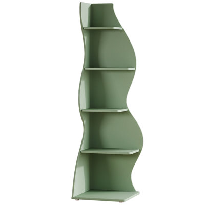 69.8"Height 5-Tier Wavy Green Corner Bookshelf And Plant Stand For Living Room Small Space
