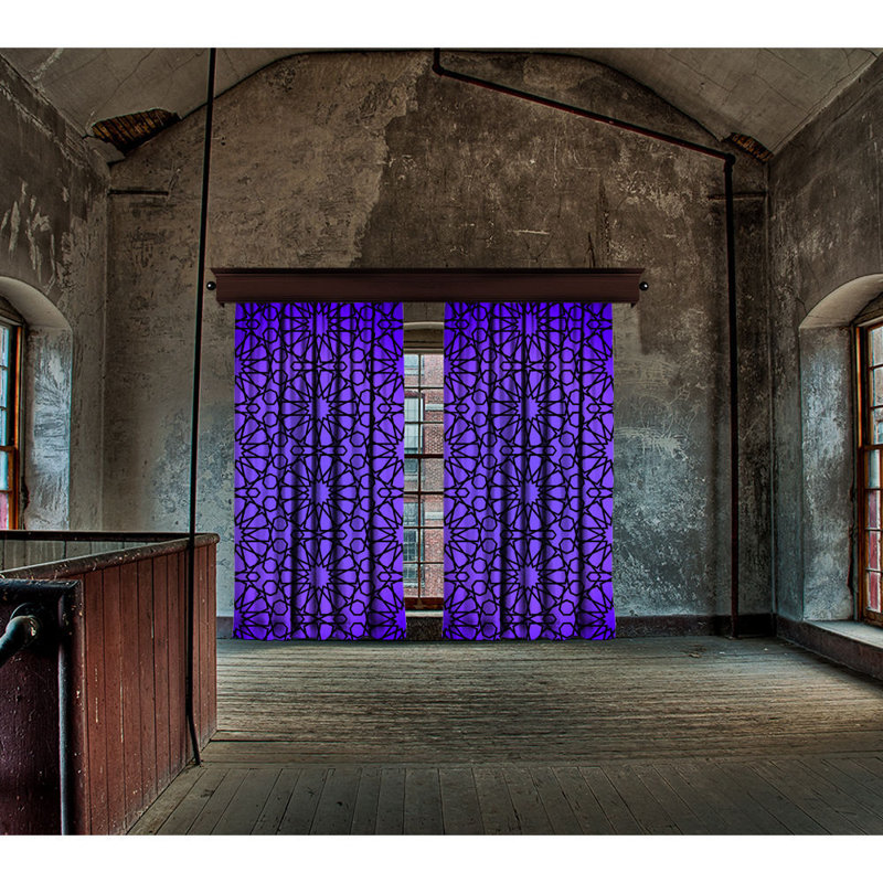 Ensemble de rideaux occultant avec œillets 2 pièces Soleia Ikat, Noir / mauve foncé
