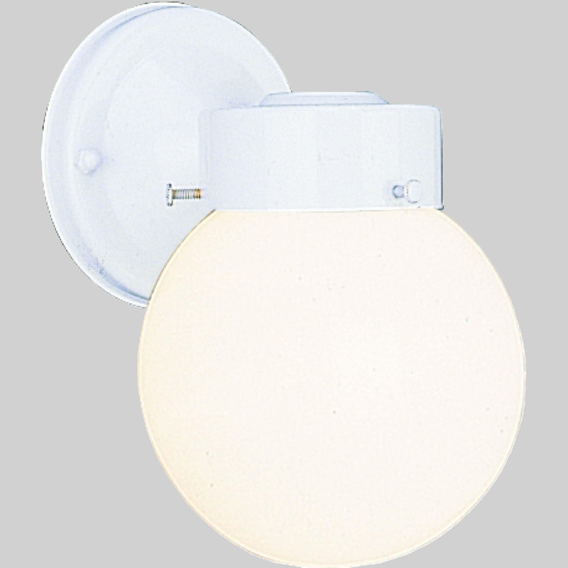 1-Light Outdoor White Wall Mount Wall Armed Sconce with White Globe Glass Shade, White