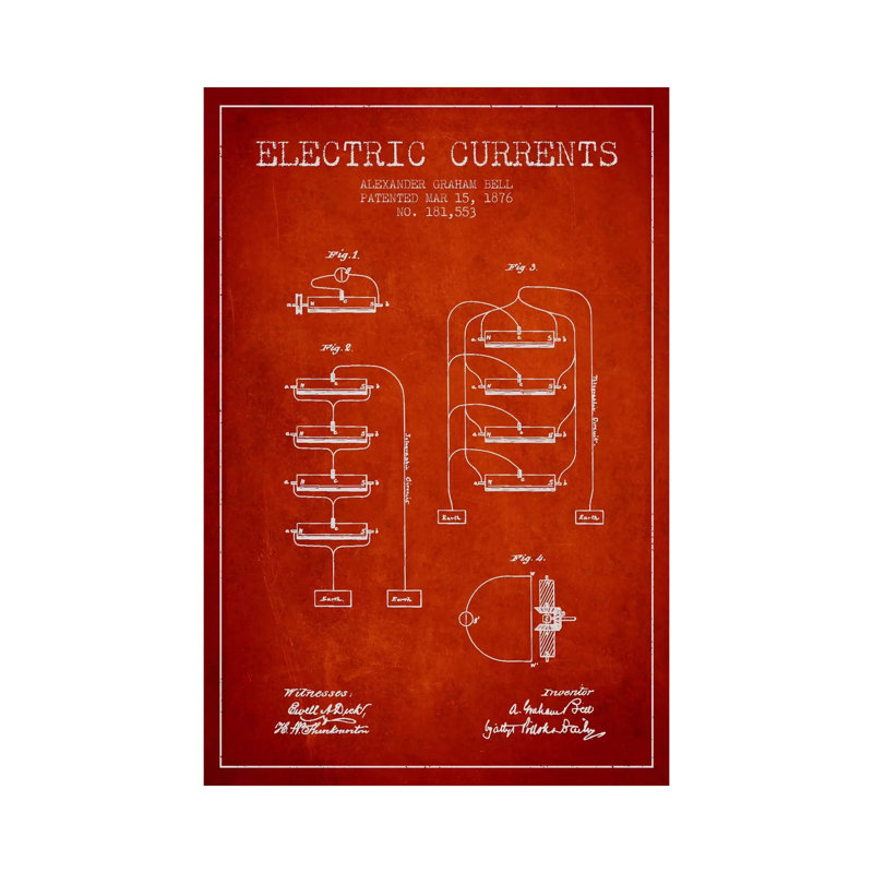 Electric Currents Red Patent Blueprint by Aged Pixel - Gallery-Wrapped Canvas Giclée on Canvas, Wrapped Canvas