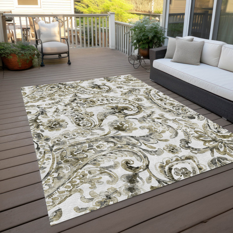 Tapis brun / beige en polyester tissé à la machine Siim, Rectangle 9 pi x 12 pi