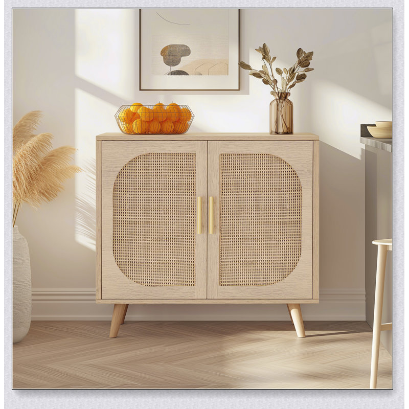 Natural Color Buffet Cabinet with Storage & Solid Wood Feet