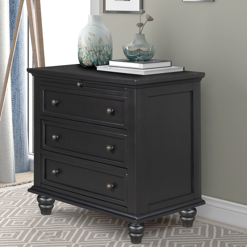 3 armoires en bois noires - amplement d'espace de rangement, table de bout polyvalente avec plateau de rangement en bois massif noir Ustyle, idéal pour chambre à coucher ou bureau