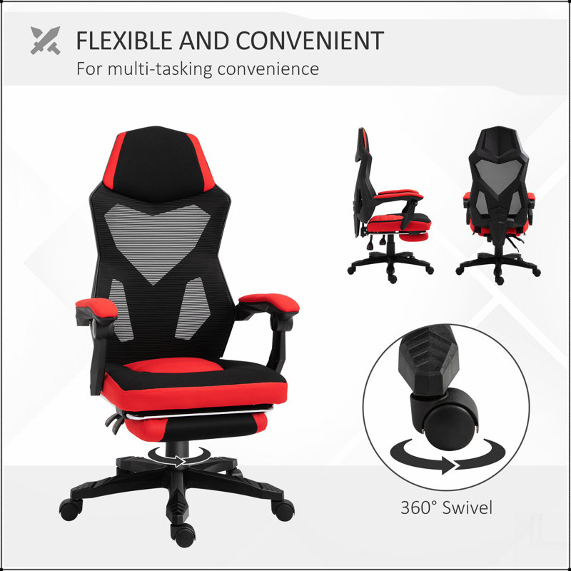 Fauteuil inclinable de bureau d'ordinateur avec dossier haut, dossier en filet, soutien lombaire et roulettes