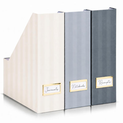 Magnifique porte-revues, porte-documents robuste pour bureau ou étagères, organisez et rangez vos papiers, dossiers, magazines, livres ou classeurs, ensemble de 3, (bleu)