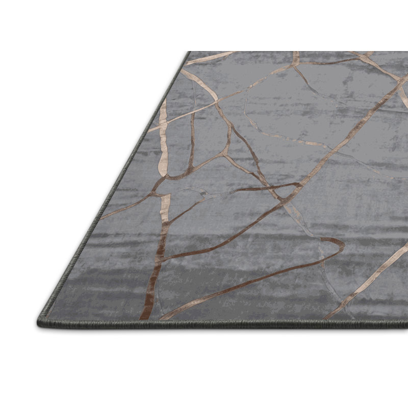 Tapis gris soyeux et moelleux, Rond 4 pi