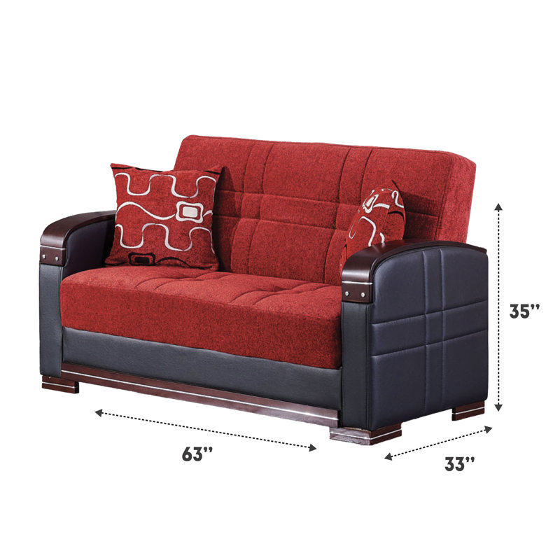Causeuse à accoudoirs ronds 63 po, Chenille rouge