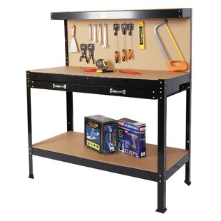 6' Heavy Duty Natural Wood Garage Workbench 2 Shelf Basement