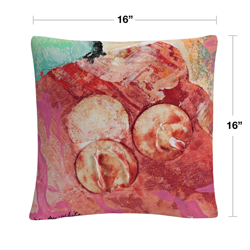 Red Abstract Polyester Square Decorative Throw Pillow, 16" x 16"