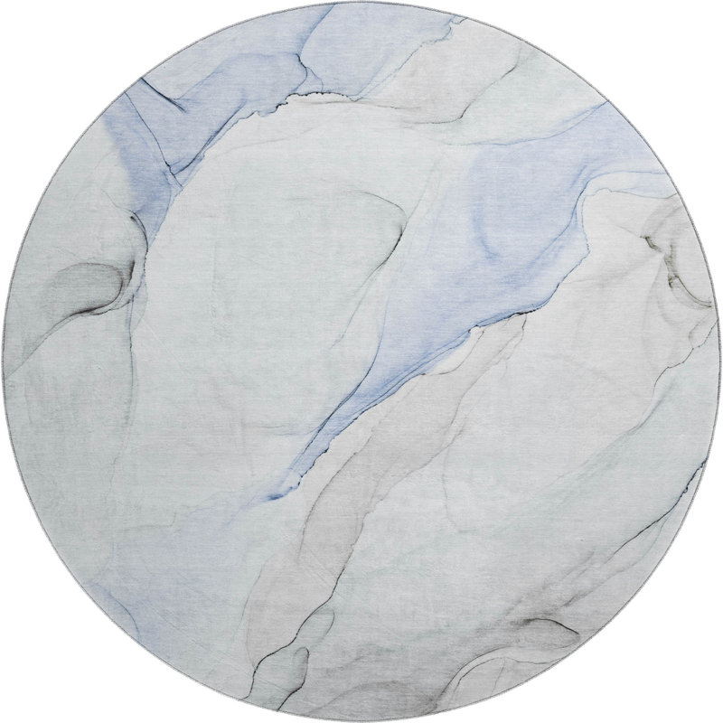 Premium Machine Washable Cerrito AMF515 Blue Rug, Round 8'