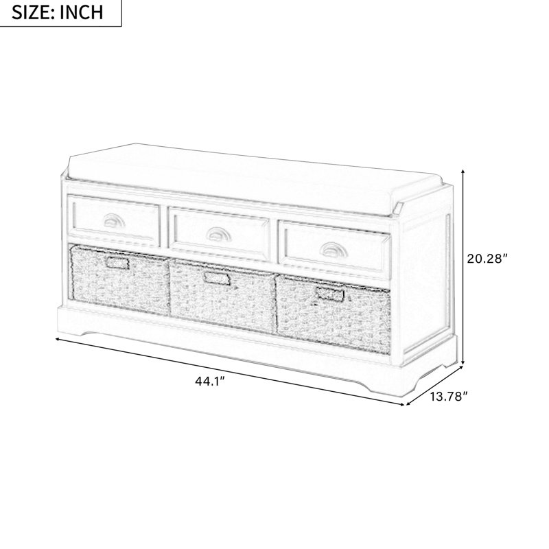 Banc de rangement à 3 tiroirs en blanc - Améliorez l'organisation et le style de votre maison avec la collection Ustyle Homes. Garde la maison bien rangée. Coussin confortable. Fabrication en bois massif et manufacturé. H 20,2 po x