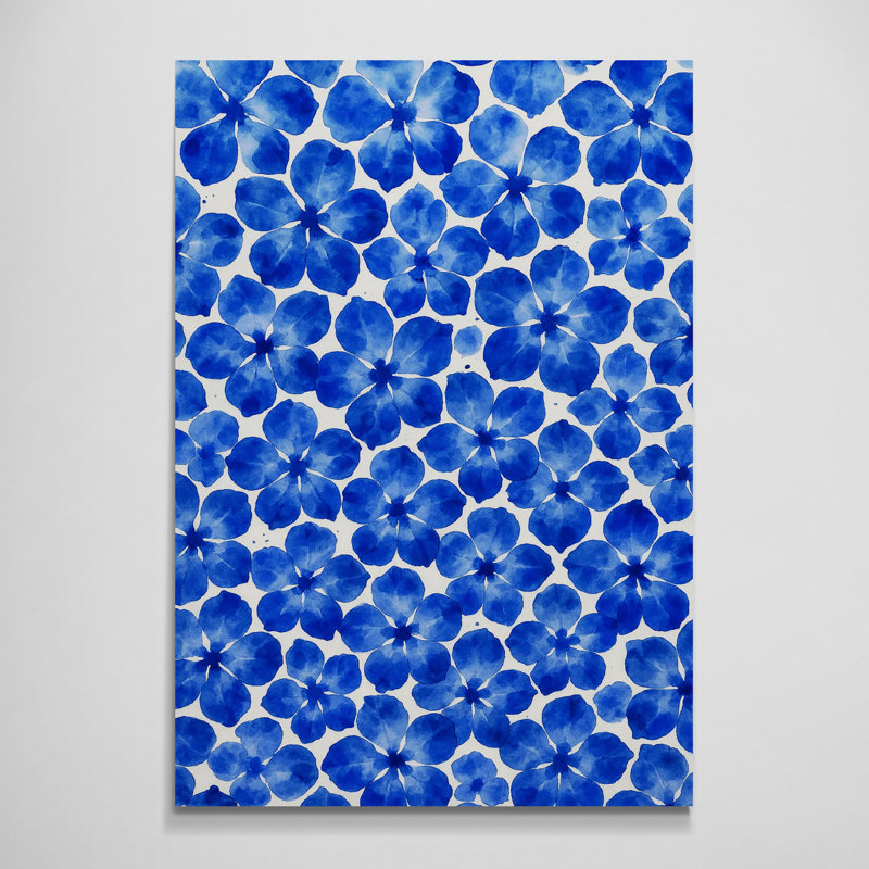 Blue Floral Pattern Wall Art - Canvas Framed Print, 117 cm H x 84 cm W