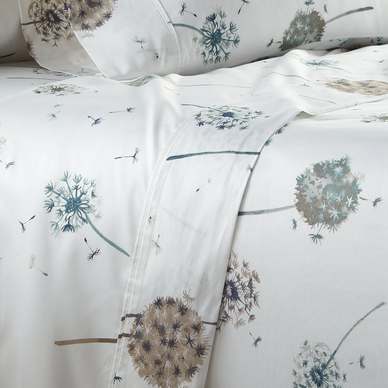 Ensemble de draps 100% coton 300 fils Dandelion Dreams Collection, Grand, Blanc