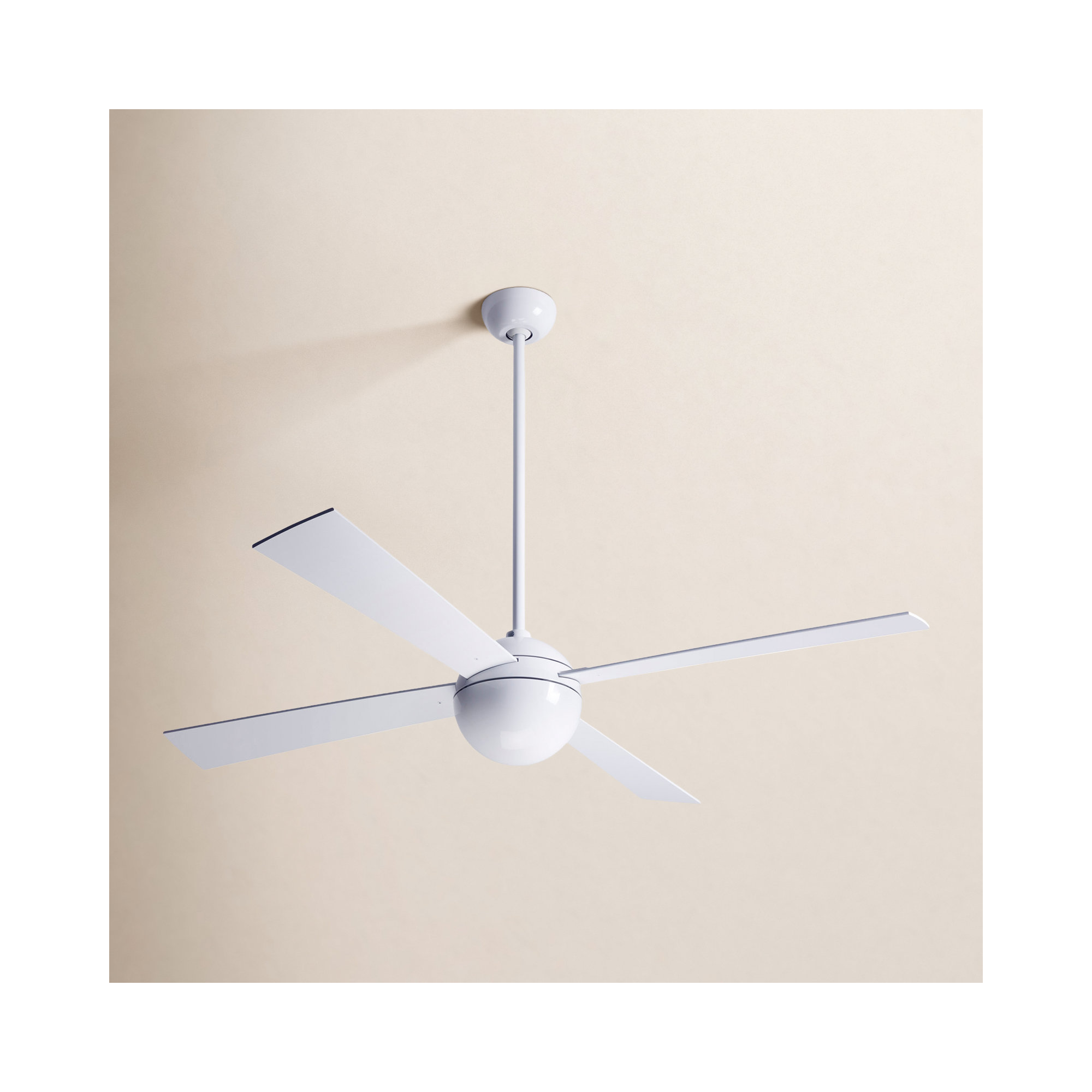 Ball 52'' 4 Blade Ceiling Fan, Aluminum, Gloss White, Handheld Remote Control (2-wire)