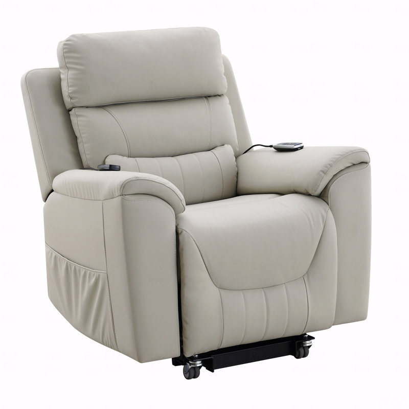Fauteuil inclinable électrique en cuir synthétique gris clair avec fonction de chauffage et fauteuil de massage