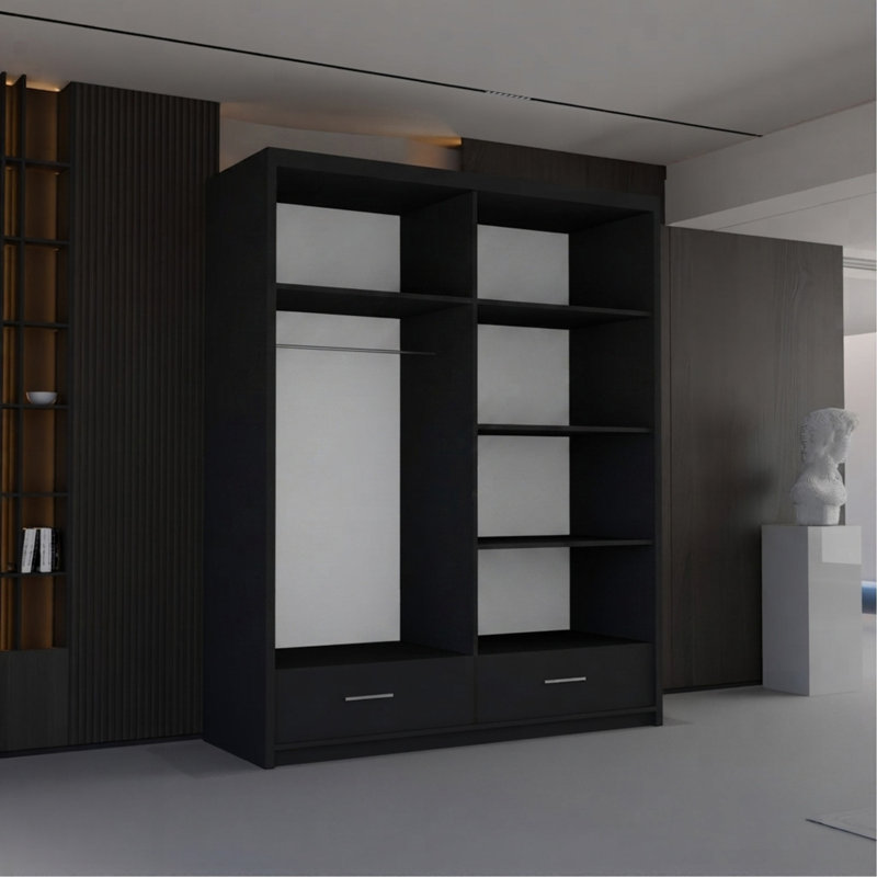 Bahos 3 Door Manufactured Wood Wardrobe, Black, 220cm H x 150cm x W 66cm D