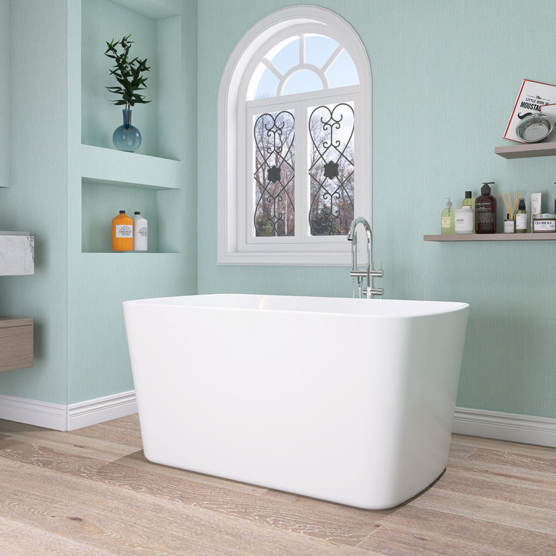 49'' Acrylic Freestanding Soaking Bathtub With Integral Seat, Glossy White