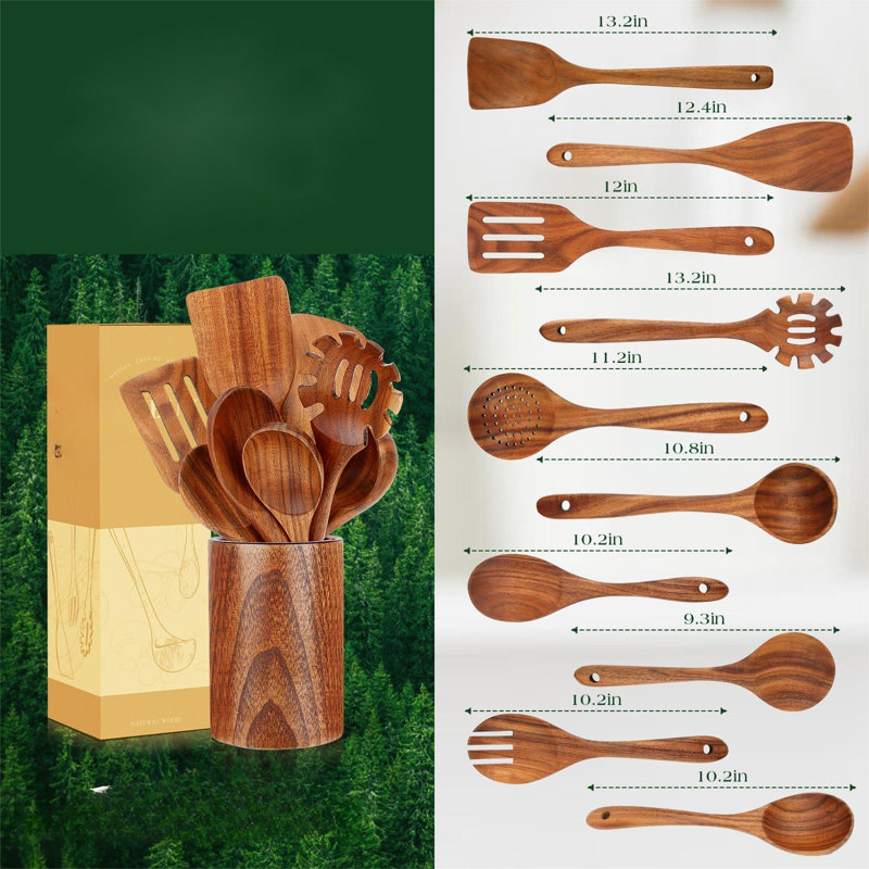 10-Piece Teak Wood Nonstick Cooking Utensils Set