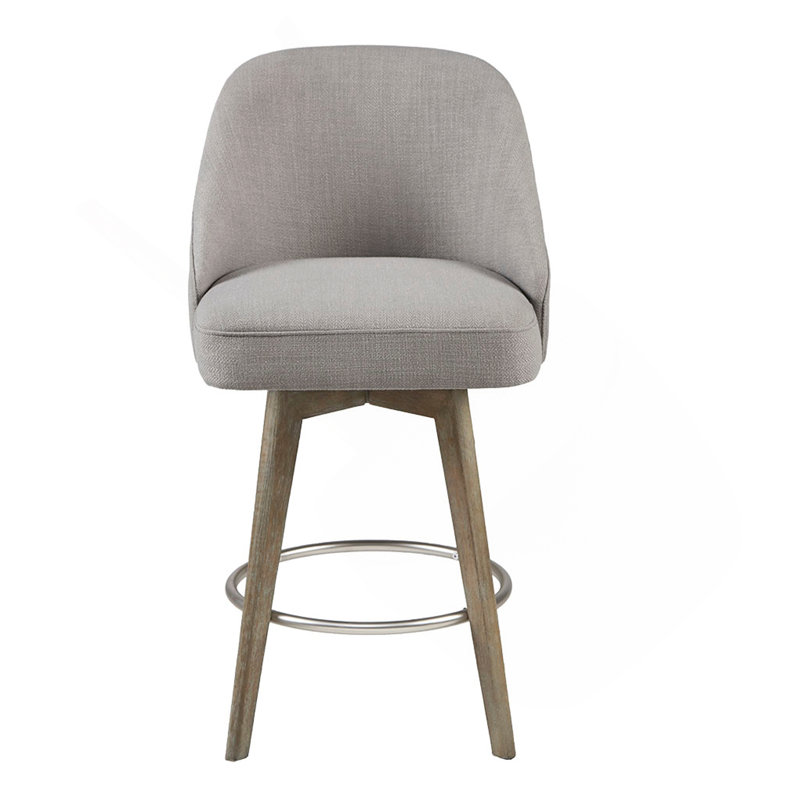 Tabouret de comptoir élégant avec siège pivotant et pieds en bois massif, Gris