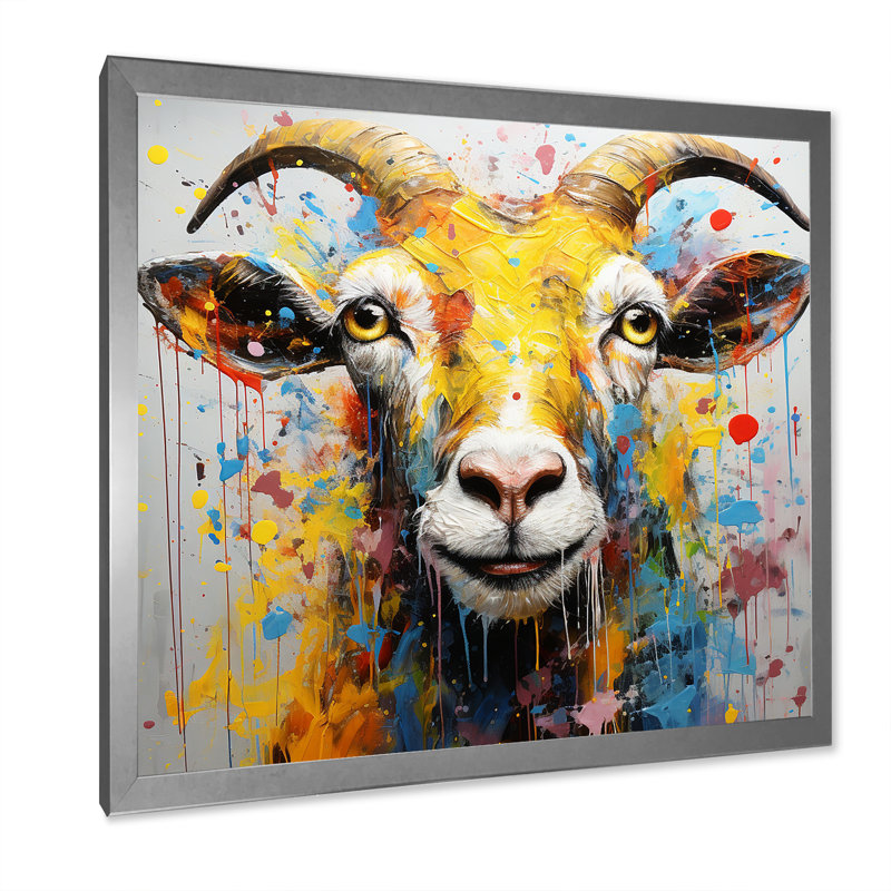 Jaune jaune, art de chèvre, art mural, Cadre simple argenté, H 30 po x l 30 po x P 1,5 po