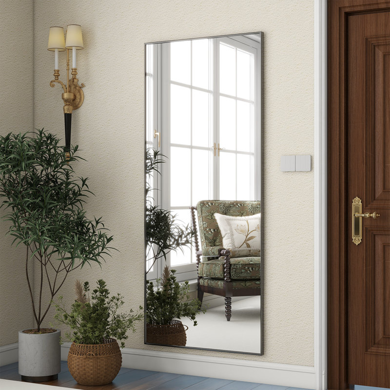 Miroir rectangulaire incassable en aluminium avec support - Basics by Wayfair ™, Noir, H 71 po x l 26 po