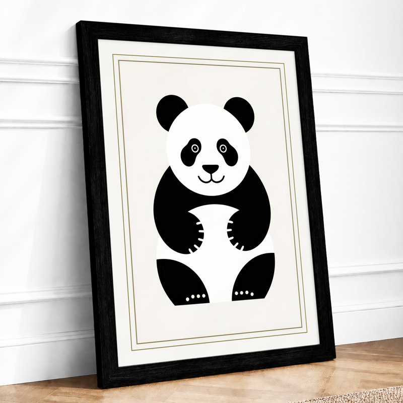 Seated Panda Minimalist - Framed Print, A3 - 42.0 x 29.7 cm, Black