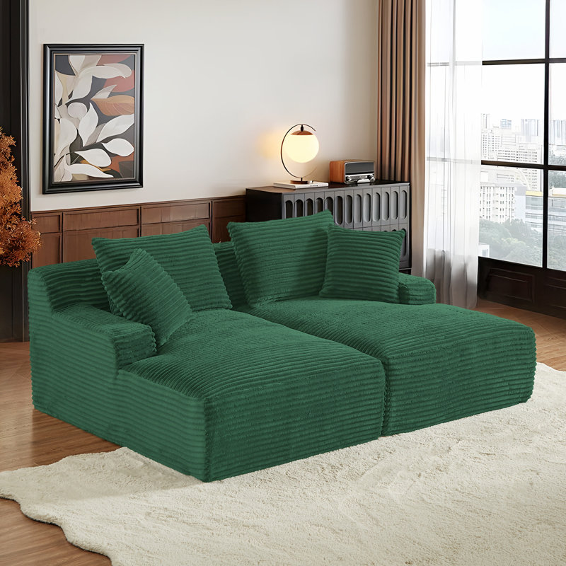 79" Compression Oversized Chaise Lounge Chair Indoor, Corduroy Upholstered Sofa Bed With 2 Throw Pillows, Sleeper Chair, Reading Chair, Comfy Lounge Chair Indoor, Cloud Sofa, Fluffy Couch