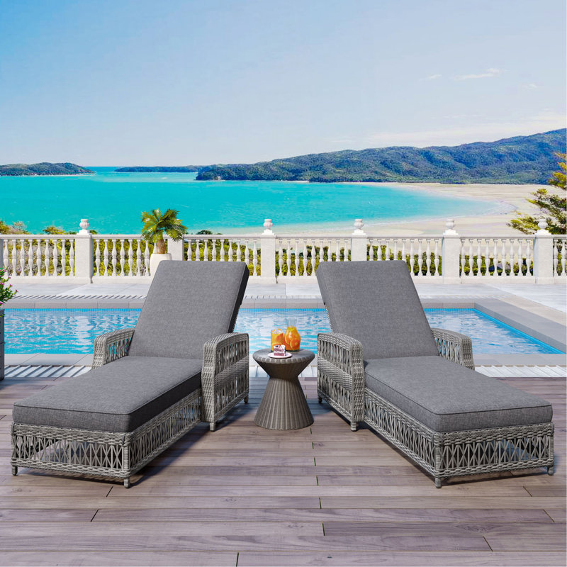 Chaise longue inclinable 2 pièces, fauteuil d'extérieur en osier avec accoudoirs, fauteuil inclinable réglable avec coussins amovibles, chaise longue en rotin toutes saisons pour jardin près de la piscine