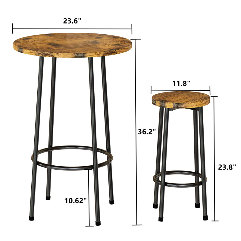 Modern Round Bar Table Set for Small Spaces - 2 Stools with Footrest