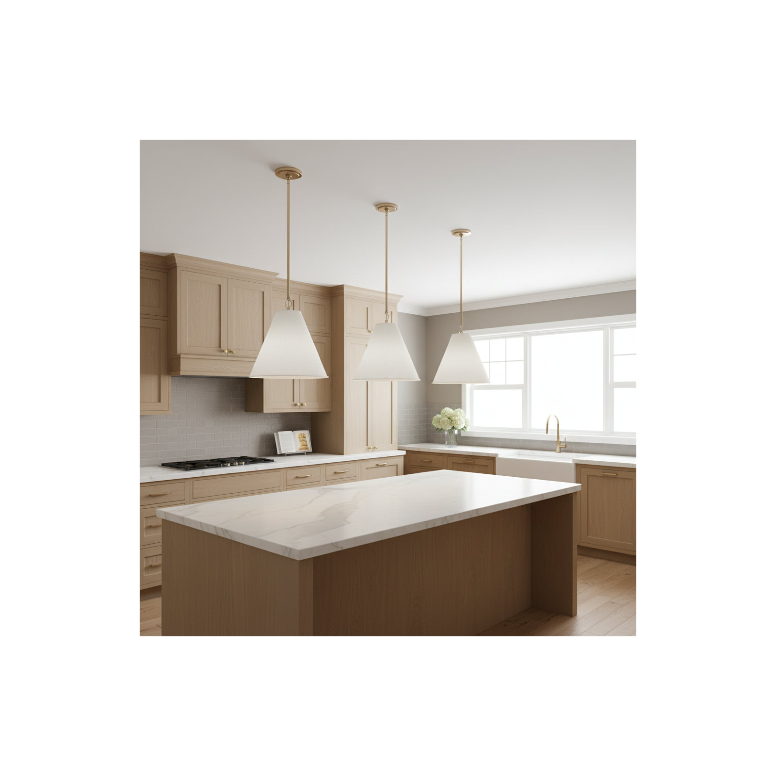 Camariae 1 - Light Single Cone Pendant, Satin Brass, Antique White