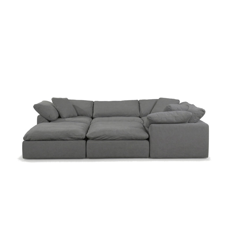 Mielke  Cloud-Inspired 132" 6 Piece Oversized Deep Lounge Slipcovered Modular Corner Sectional with 2 Ottomans | Performance Fabric Washable Water-Resistant Stain-Proof | Deep-Seating Down-Filled Couch | Plush Cushions, Modern Design 