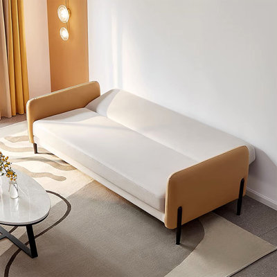 83.86"Beige and Tan Modern Adjustable 3-Seater Technology Fabric Convertible Sofa Bed