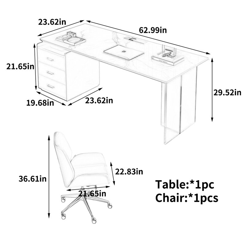 Computer Desk, 29.52" H x 62.99" W x 23.62" D 