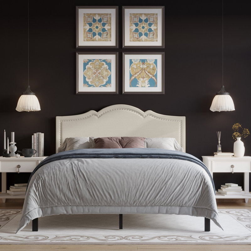Katin Upholstered Platform Bed, Full, Warm Gray