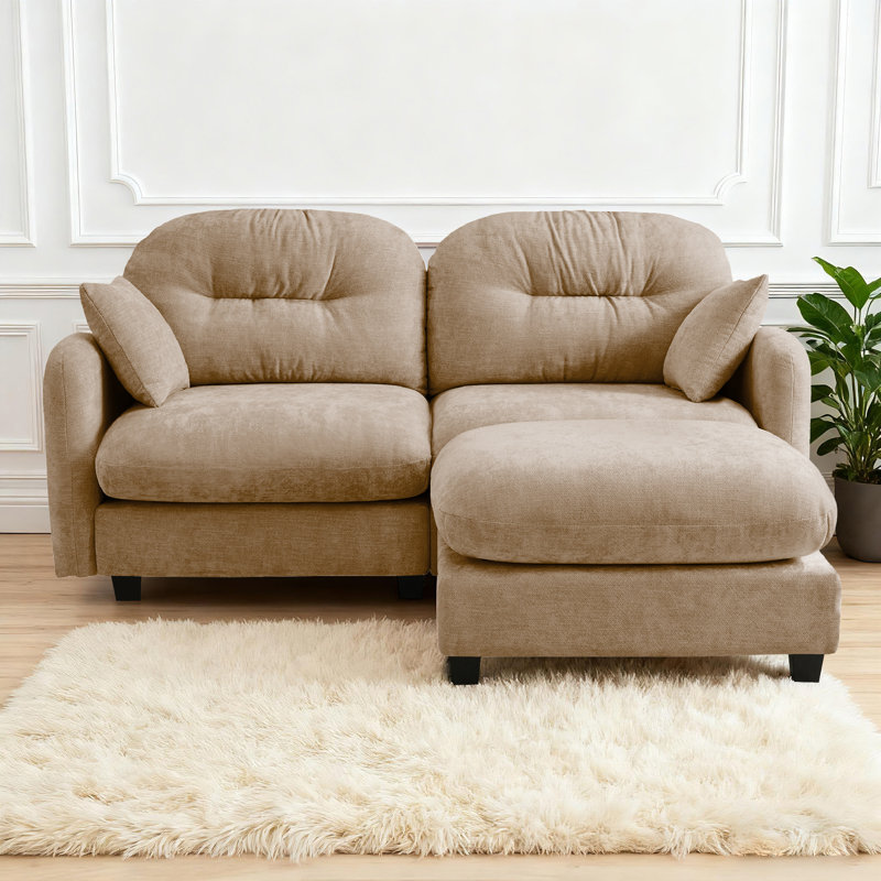 Canapé modulaire en L 74 po en forme de L dans un nuage - Couchette profonde confortable avec repose-pieds mobile, causeuse en chenille moderne pour le salon ou la chambre à coucher