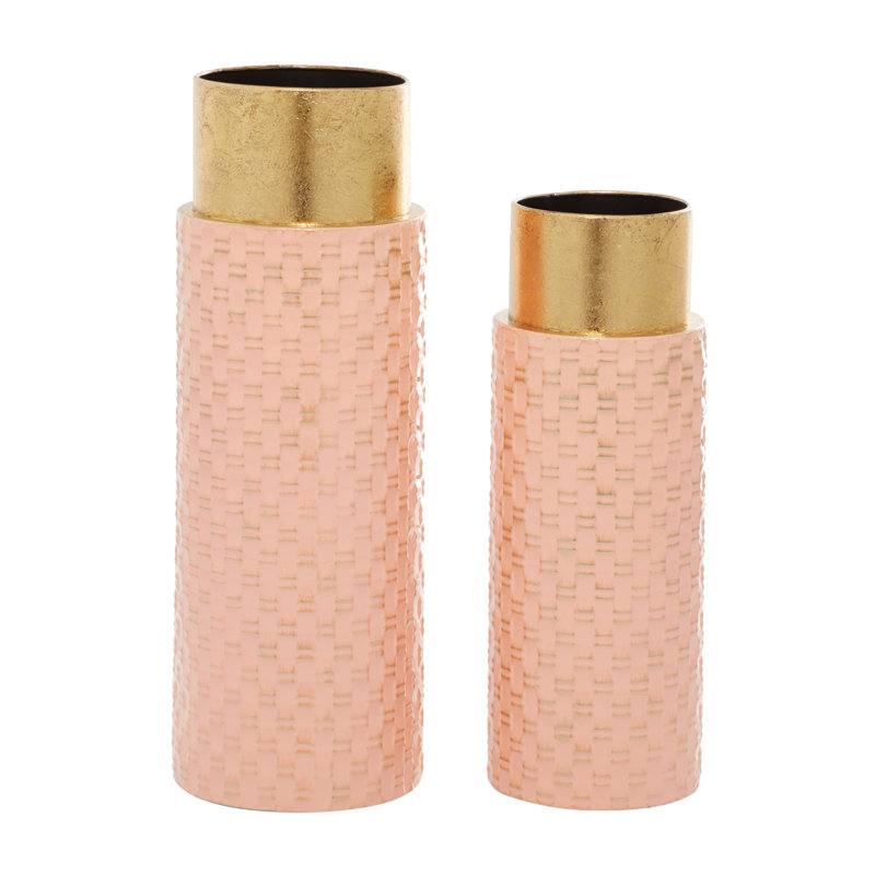 Ensemble de 2 vases contemporains en métal bronze, 18 po, 15 po